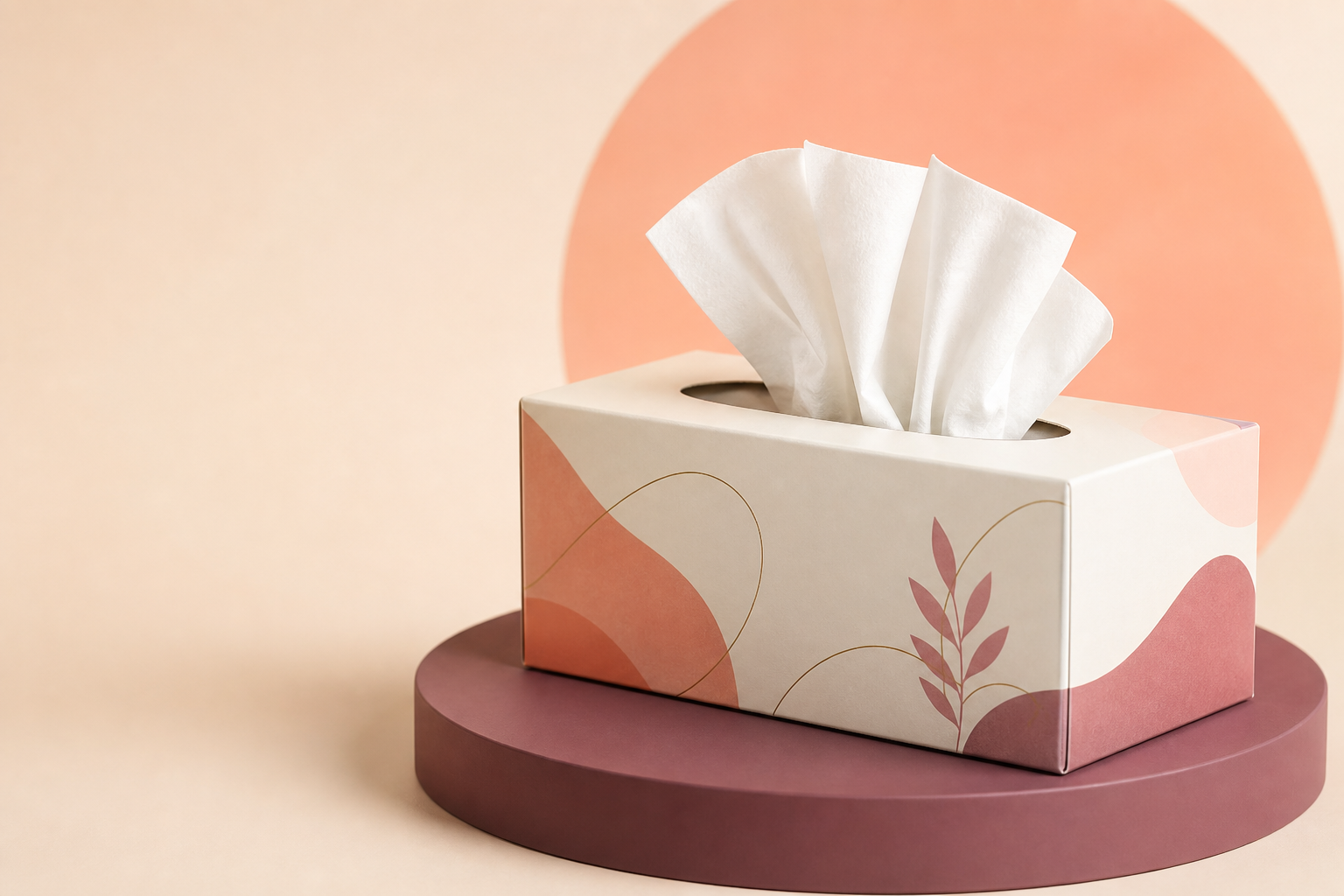 Premium patterned tissue box with soft white tissues